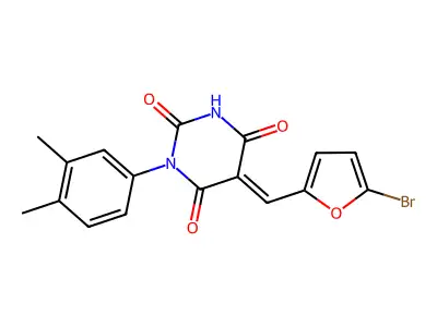 (5E)-5-[(5-bromofuran-2-yl)methylidene]-1-(3,4-dimethylphenyl)-1,3-diazinane-2,4,6-trione structure