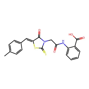 2-({[(5Z)-5-(4-methylbenzylidene)-4-oxo-2-thioxo-1,3-thiazolidin-3-yl]acetyl}amino)benzoic acid structure