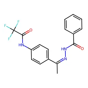 N-[1-[4-[(2,2,2-trifluoroacetyl)amino]phenyl]ethylideneamino]benzamide structure