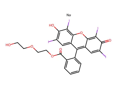 2-(2-hydroxyethoxy)ethyl 2,3,4,5-tetrachloro-6-(3-hydroxy-2,4,5,7-tetraiodo-6-oxo-xanthen-9-yl)benzoate structure