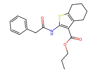 Propyl 2-(2-phenylacetamido)-4,5,6,7-tetrahydro-1-benzothiophene-3-carboxylate structure