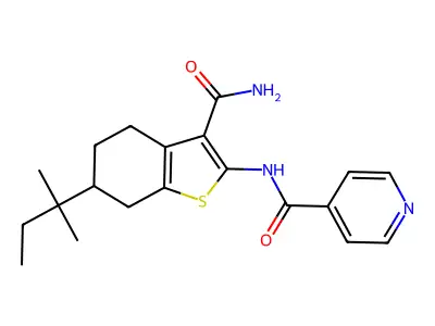 N-[3-carbamoyl-6-(2-methylbutan-2-yl)-4,5,6,7-tetrahydro-1-benzothiophen-2-yl]pyridine-4-carboxamide structure