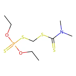 Carbamodithioic acid, dimethyl-, ((diethoxyphosphinothioyl)thio)methyl ester structure