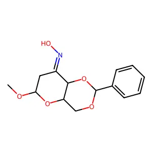 Methyl 4,6-O-benzylidene-2-deoxy-a-D-erythro-hexopyranosid-3-ulose oxime structure