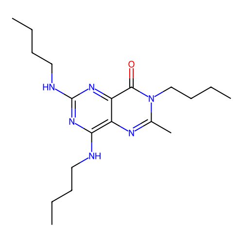 3-butyl-6,8-bis(butylamino)-2-methylpyrimido[5,4-d]pyrimidin-4(3H)-one structure
