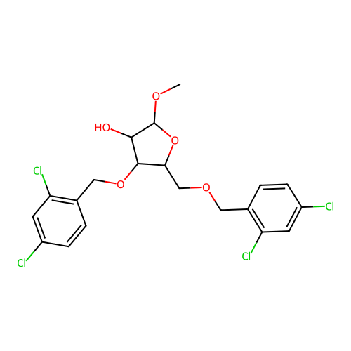 Methyl 3,5-di-O-(2,4-dichlorobenzyl)-a-D-ribofuranoside structure