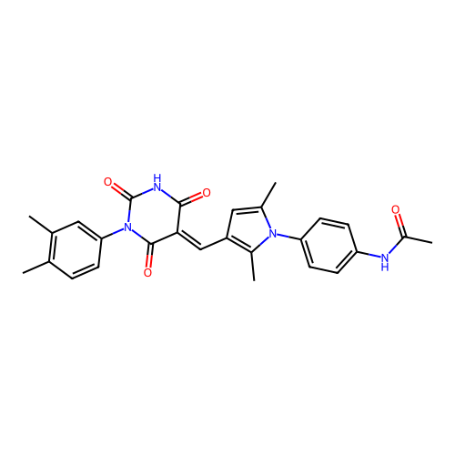 (E)-N-(4-(3-((1-(3,4-dimethylphenyl)-2,4,6-trioxotetrahydropyrimidin-5(2H)-ylidene)methyl)-2,5-dimethyl-1H-pyrrol-1-yl)phenyl)acetamide structure