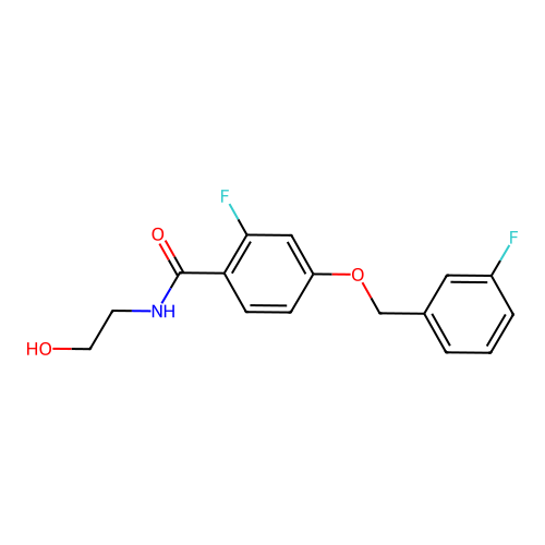 2-fluoro-4-[(3-fluorophenyl)methoxy]-N-(2-hydroxyethyl)benzamide structure