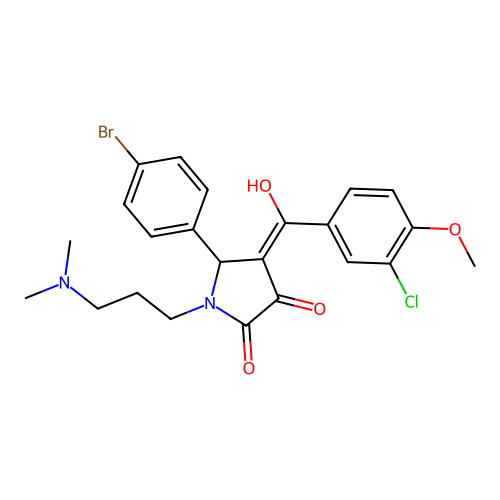 (4E)-5-(4-bromophenyl)-4-[(3-chloro-4-methoxyphenyl)-hydroxymethylidene]-1-[3-(dimethylamino)propyl]pyrrolidine-2,3-dione structure