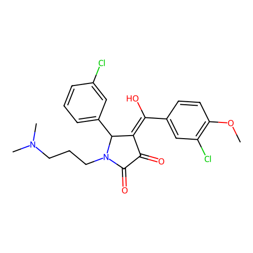 (4E)-4-[(3-chloro-4-methoxyphenyl)-hydroxymethylidene]-5-(3-chlorophenyl)-1-[3-(dimethylamino)propyl]pyrrolidine-2,3-dione structure
