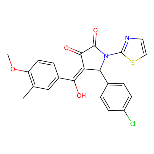 (4E)-5-(4-chlorophenyl)-4-[hydroxy(4-methoxy-3-methylphenyl)methylidene]-1-(1,3-thiazol-2-yl)pyrrolidine-2,3-dione structure