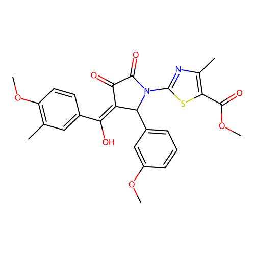 methyl 2-(3-hydroxy-4-(4-methoxy-3-methylbenzoyl)-5-(3-methoxyphenyl)-2-oxo-2,5-dihydro-1H-pyrrol-1-yl)-4-methylthiazole-5-carboxylate structure