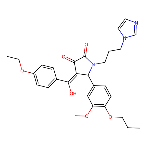 (4E)-4-[(4-ethoxyphenyl)-hydroxymethylidene]-1-(3-imidazol-1-ylpropyl)-5-(3-methoxy-4-propoxyphenyl)pyrrolidine-2,3-dione structure