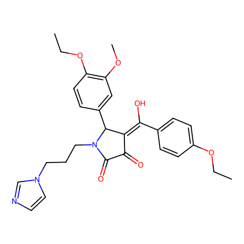 (4E)-5-(4-ethoxy-3-methoxyphenyl)-4-[(4-ethoxyphenyl)-hydroxymethylidene]-1-(3-imidazol-1-ylpropyl)pyrrolidine-2,3-dione structure