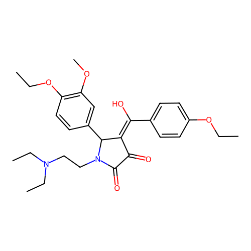 (4E)-1-(2-diethylaminoethyl)-5-(4-ethoxy-3-methoxyphenyl)-4-[(4-ethoxyphenyl)-hydroxymethylidene]pyrrolidine-2,3-dione structure