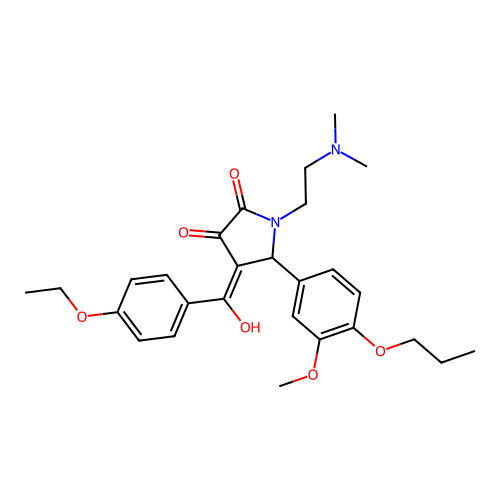 (4E)-1-(2-dimethylaminoethyl)-4-[(4-ethoxyphenyl)-hydroxymethylidene]-5-(3-methoxy-4-propoxyphenyl)pyrrolidine-2,3-dione structure