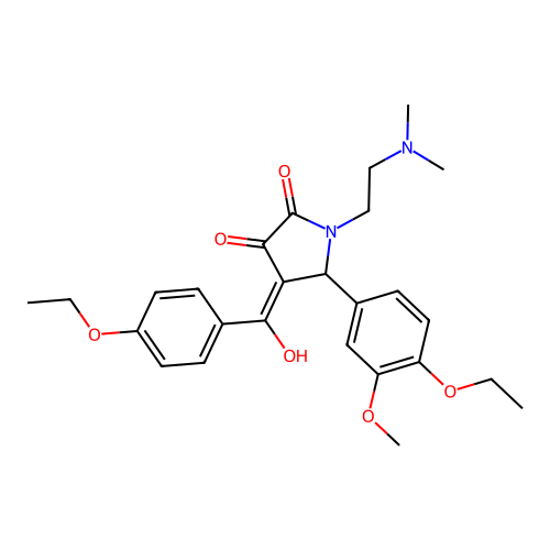 (4E)-1-(2-dimethylaminoethyl)-5-(4-ethoxy-3-methoxyphenyl)-4-[(4-ethoxyphenyl)-hydroxymethylidene]pyrrolidine-2,3-dione structure
