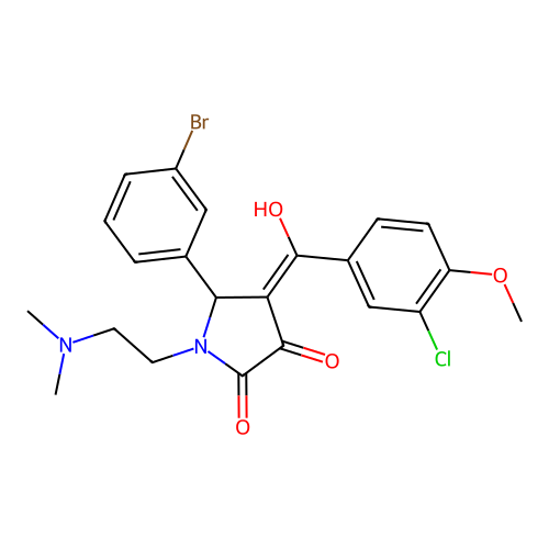 (4E)-5-(3-bromophenyl)-4-[(3-chloro-4-methoxyphenyl)-hydroxymethylidene]-1-(2-dimethylaminoethyl)pyrrolidine-2,3-dione structure