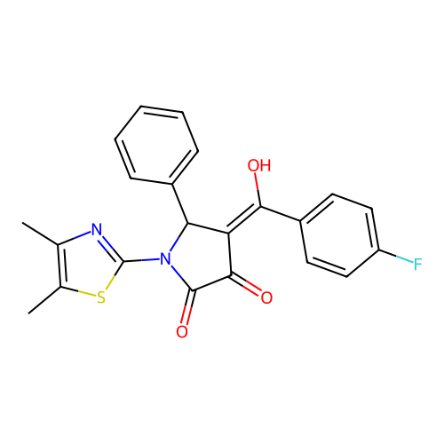 1-(4,5-dimethylthiazol-2-yl)-4-(4-fluorobenzoyl)-3-hydroxy-5-phenyl-1H-pyrrol-2(5H)-one structure