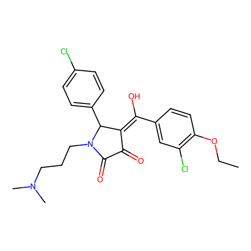 (4E)-4-[(3-chloro-4-ethoxyphenyl)-hydroxymethylidene]-5-(4-chlorophenyl)-1-[3-(dimethylamino)propyl]pyrrolidine-2,3-dione structure