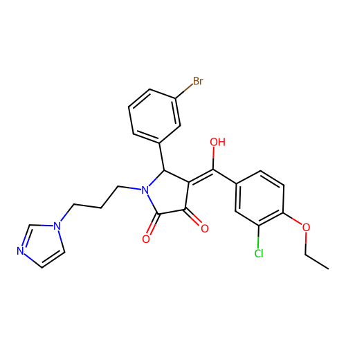 (4E)-5-(3-bromophenyl)-4-[(3-chloro-4-ethoxyphenyl)-hydroxymethylidene]-1-(3-imidazol-1-ylpropyl)pyrrolidine-2,3-dione structure