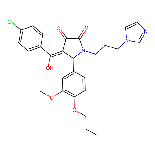 (4E)-4-[(4-chlorophenyl)-hydroxymethylidene]-1-(3-imidazol-1-ylpropyl)-5-(3-methoxy-4-propoxyphenyl)pyrrolidine-2,3-dione structure