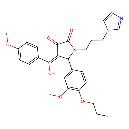 (4E)-4-[hydroxy-(4-methoxyphenyl)methylidene]-1-(3-imidazol-1-ylpropyl)-5-(3-methoxy-4-propoxyphenyl)pyrrolidine-2,3-dione structure