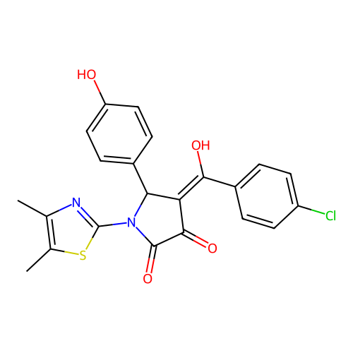 (4E)-4-[(4-chlorophenyl)(hydroxy)methylidene]-1-(4,5-dimethyl-1,3-thiazol-2-yl)-5-(4-hydroxyphenyl)pyrrolidine-2,3-dione structure