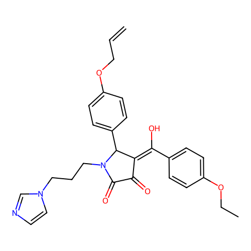 (4E)-4-[(4-ethoxyphenyl)-hydroxymethylidene]-1-(3-imidazol-1-ylpropyl)-5-(4-prop-2-enoxyphenyl)pyrrolidine-2,3-dione structure