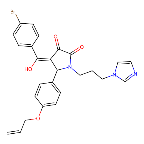 (4E)-4-[(4-bromophenyl)-hydroxymethylidene]-1-(3-imidazol-1-ylpropyl)-5-(4-prop-2-enoxyphenyl)pyrrolidine-2,3-dione structure