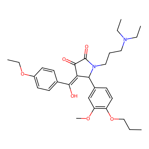 (4E)-1-[3-(diethylamino)propyl]-4-[(4-ethoxyphenyl)-hydroxymethylidene]-5-(3-methoxy-4-propoxyphenyl)pyrrolidine-2,3-dione structure
