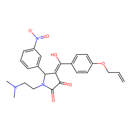 (4E)-1-(2-dimethylaminoethyl)-4-[hydroxy-(4-prop-2-enoxyphenyl)methylidene]-5-(3-nitrophenyl)pyrrolidine-2,3-dione structure