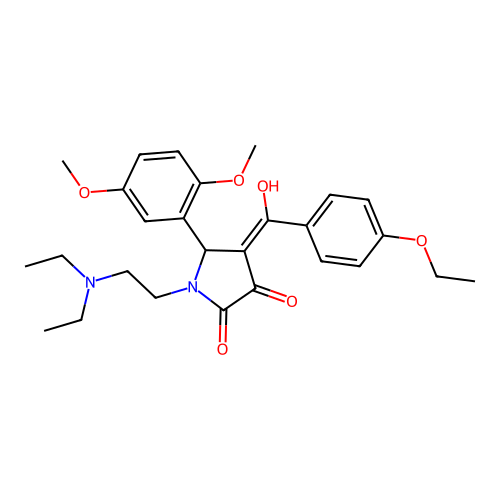 (4E)-1-(2-diethylaminoethyl)-5-(2,5-dimethoxyphenyl)-4-[(4-ethoxyphenyl)-hydroxymethylidene]pyrrolidine-2,3-dione structure