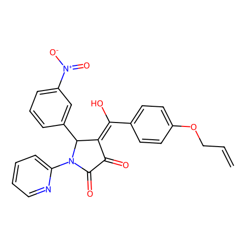 (4E)-4-[hydroxy-(4-prop-2-enoxyphenyl)methylidene]-5-(3-nitrophenyl)-1-pyridin-2-ylpyrrolidine-2,3-dione structure