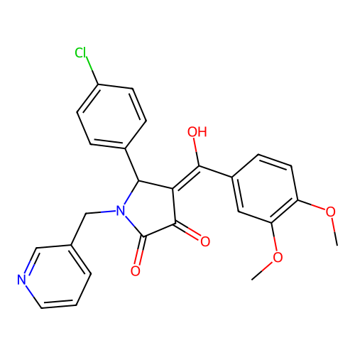 (4E)-5-(4-chlorophenyl)-4-[(3,4-dimethoxyphenyl)-hydroxymethylidene]-1-(pyridin-3-ylmethyl)pyrrolidine-2,3-dione structure