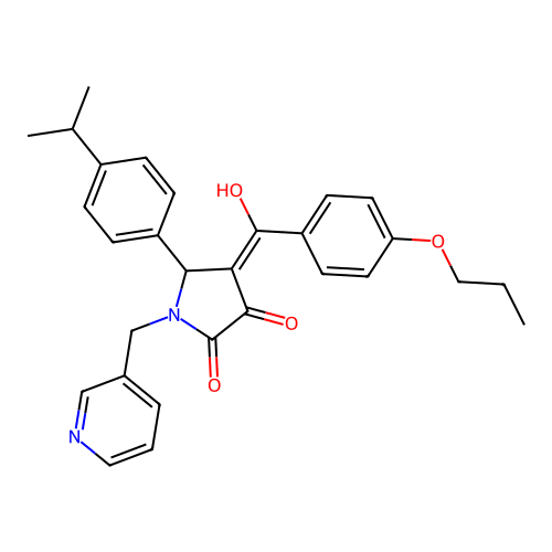 (4E)-4-[hydroxy-(4-propoxyphenyl)methylidene]-5-(4-propan-2-ylphenyl)-1-(pyridin-3-ylmethyl)pyrrolidine-2,3-dione structure