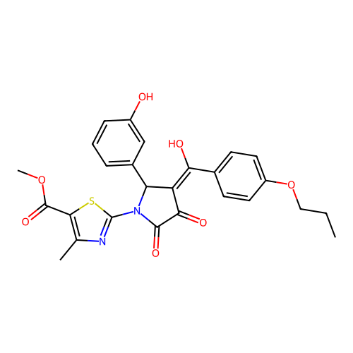 methyl 2-(3-hydroxy-5-(3-hydroxyphenyl)-2-oxo-4-(4-propoxybenzoyl)-2,5-dihydro-1H-pyrrol-1-yl)-4-methylthiazole-5-carboxylate structure