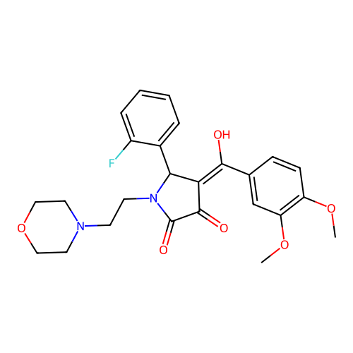 (4E)-4-[(3,4-dimethoxyphenyl)-hydroxymethylidene]-5-(2-fluorophenyl)-1-(2-morpholin-4-ylethyl)pyrrolidine-2,3-dione structure