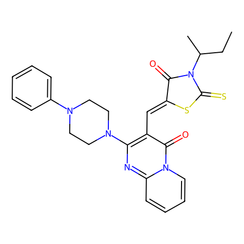 3-{(Z)-[3-(butan-2-yl)-4-oxo-2-thioxo-1,3-thiazolidin-5-ylidene]methyl}-2-(4-phenylpiperazin-1-yl)-4H-pyrido[1,2-a]pyrimidin-4-one structure