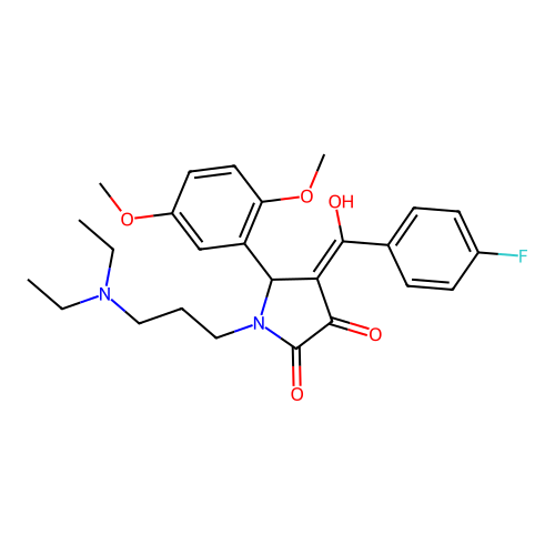 (4E)-1-[3-(diethylamino)propyl]-5-(2,5-dimethoxyphenyl)-4-[(4-fluorophenyl)-hydroxymethylidene]pyrrolidine-2,3-dione structure