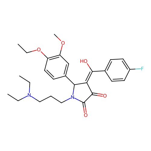(4E)-1-[3-(diethylamino)propyl]-5-(4-ethoxy-3-methoxyphenyl)-4-[(4-fluorophenyl)-hydroxymethylidene]pyrrolidine-2,3-dione structure