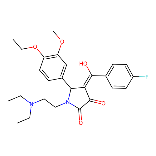 (4E)-1-(2-diethylaminoethyl)-5-(4-ethoxy-3-methoxyphenyl)-4-[(4-fluorophenyl)-hydroxymethylidene]pyrrolidine-2,3-dione structure