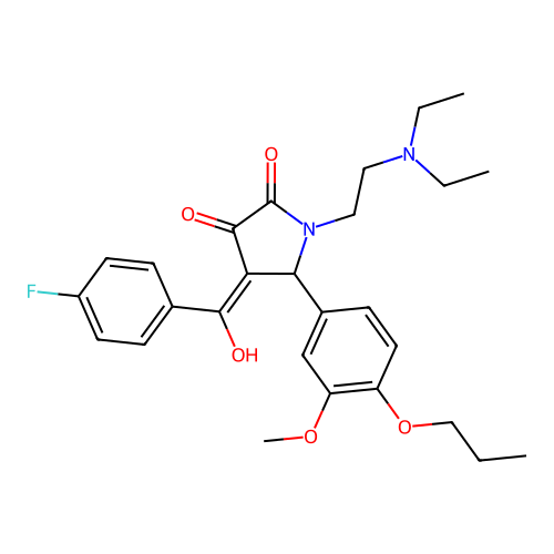 (4E)-1-(2-diethylaminoethyl)-4-[(4-fluorophenyl)-hydroxymethylidene]-5-(3-methoxy-4-propoxyphenyl)pyrrolidine-2,3-dione structure