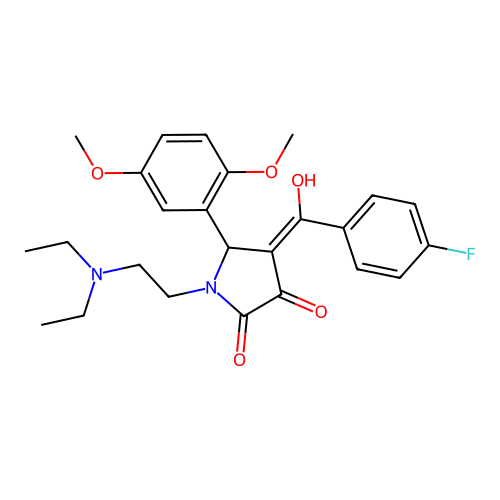 (4E)-1-(2-diethylaminoethyl)-5-(2,5-dimethoxyphenyl)-4-[(4-fluorophenyl)-hydroxymethylidene]pyrrolidine-2,3-dione structure