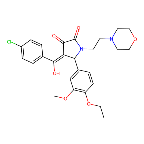 (4E)-4-[(4-chlorophenyl)-hydroxymethylidene]-5-(4-ethoxy-3-methoxyphenyl)-1-(2-morpholin-4-ylethyl)pyrrolidine-2,3-dione structure