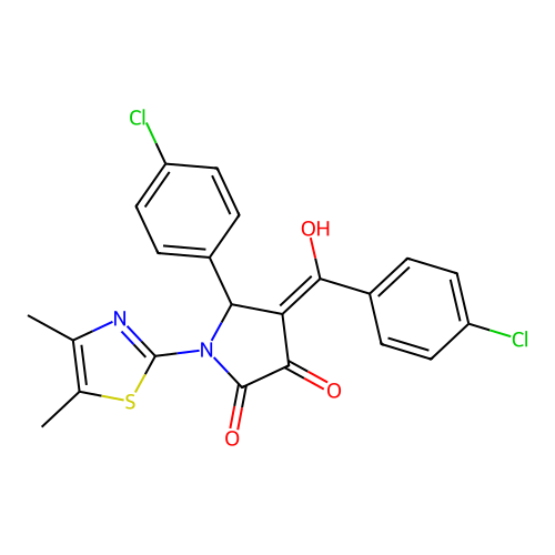 (4E)-5-(4-chlorophenyl)-4-[(4-chlorophenyl)(hydroxy)methylidene]-1-(4,5-dimethyl-1,3-thiazol-2-yl)pyrrolidine-2,3-dione structure