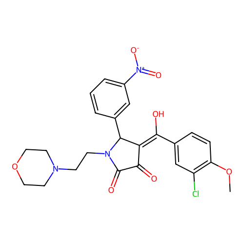 (4E)-4-[(3-chloro-4-methoxyphenyl)-hydroxymethylidene]-1-(2-morpholin-4-ylethyl)-5-(3-nitrophenyl)pyrrolidine-2,3-dione structure