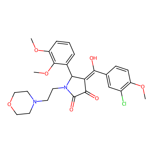 (4E)-4-[(3-chloro-4-methoxyphenyl)-hydroxymethylidene]-5-(2,3-dimethoxyphenyl)-1-(2-morpholin-4-ylethyl)pyrrolidine-2,3-dione structure