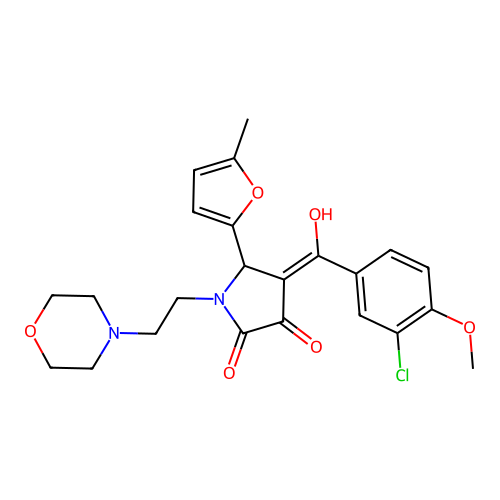 (4E)-4-[(3-chloro-4-methoxyphenyl)-hydroxymethylidene]-5-(5-methylfuran-2-yl)-1-(2-morpholin-4-ylethyl)pyrrolidine-2,3-dione structure