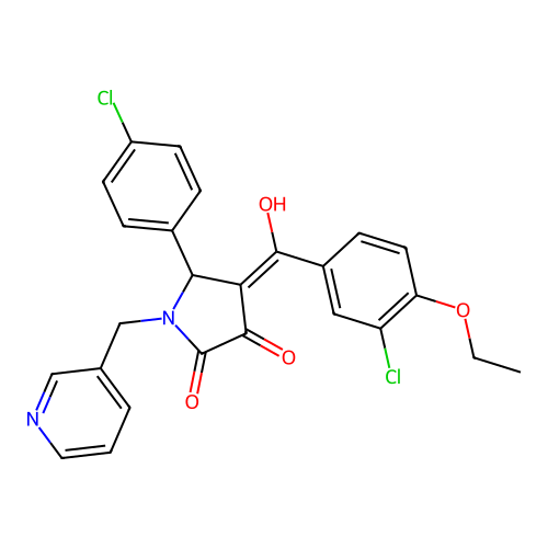 (4E)-4-[(3-chloro-4-ethoxyphenyl)-hydroxymethylidene]-5-(4-chlorophenyl)-1-(pyridin-3-ylmethyl)pyrrolidine-2,3-dione structure